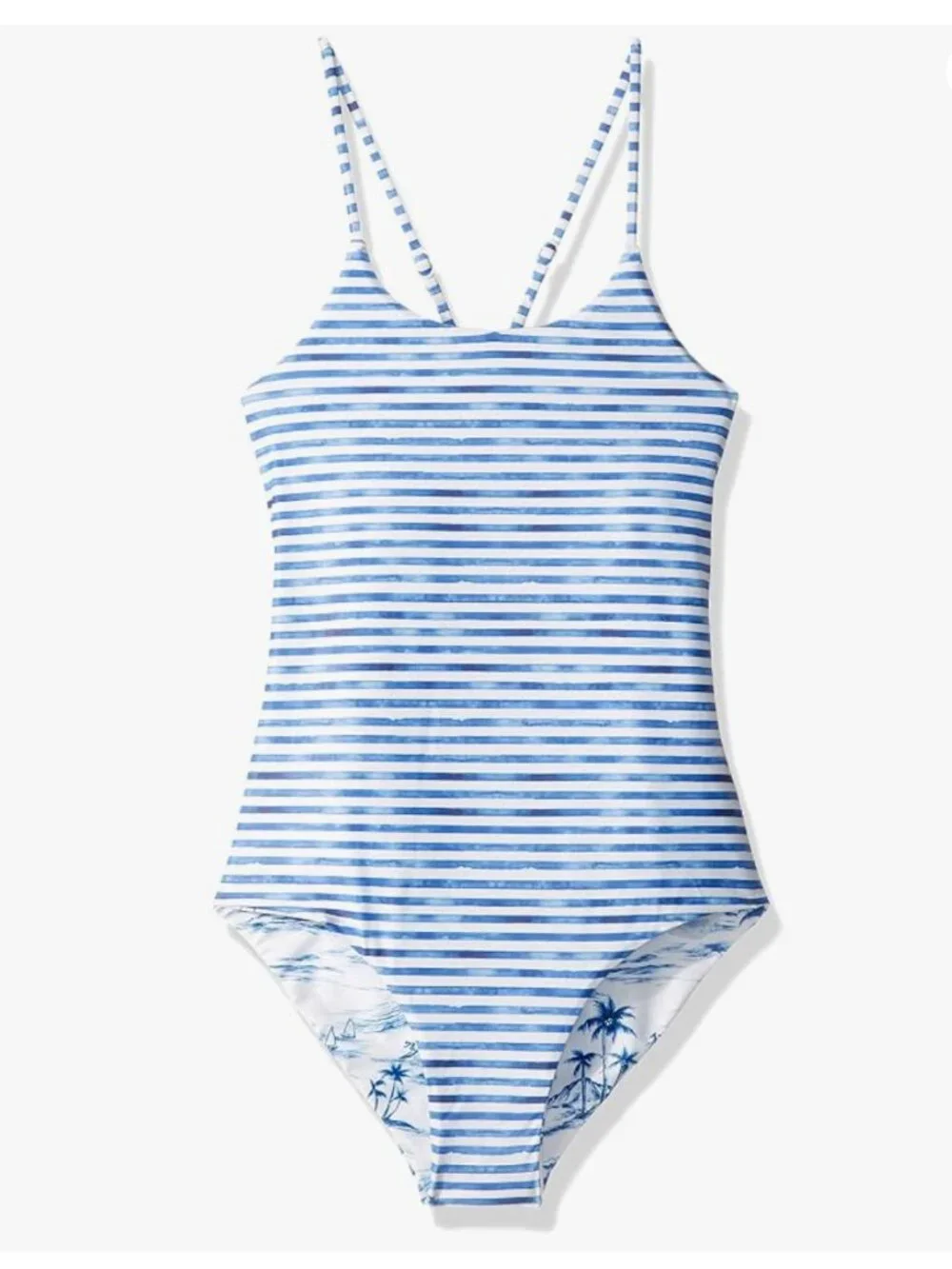 Seafolly Girls' Reversible High Neck Tank One Piece Swimsuit Tropical Vibes Blue